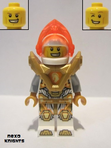 lego 2018 mini figurine nex141 Lance Trans-Neon Orange Visor, Pearl Gold Armor 
