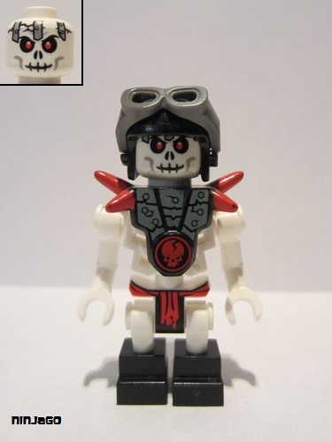 lego 2011 mini figurine njo0030 Frakjaw With Armor with Red Shoulder Spikes , Aviator Cap and Goggles 