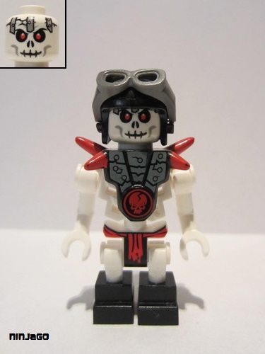 lego 2011 mini figurine njo030 Frakjaw With Armor with Red Shoulder Spikes , Aviator Cap and Goggles 