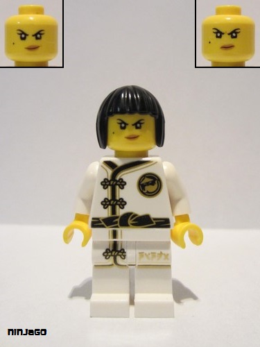 lego 2018 mini figurine njo0430 Nya White Wu-Cru Training Gi, Black Bob Cut Hair 