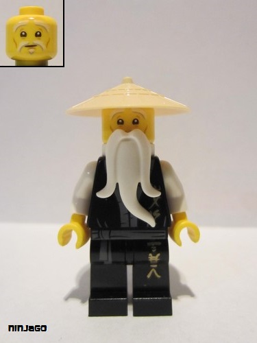 lego 2019 mini figurine njo0495 Sensei Wu Black Robe, Gold Ninjago Logogram 'MASTER' 