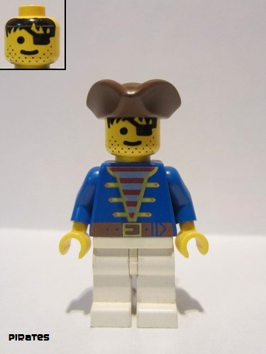 lego 1989 mini figurine pi009 Pirate Blue Jacket, White Legs, Brown Pirate Triangle Hat 