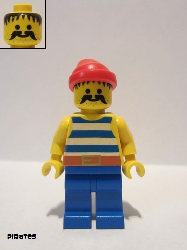 lego 1989 mini figurine pi021 Pirate Blue / White Stripes Shirt, Blue Legs, Red Bandana 