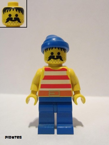 lego 1989 mini figurine pi040 Pirate Red / White Stripes Shirt, Blue Legs, Blue Bandana 