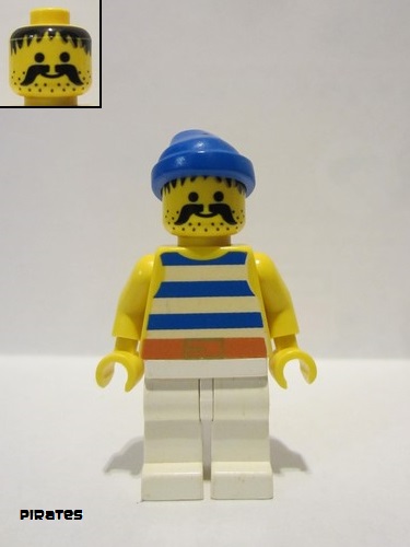 lego 1991 mini figurine pi019 Pirate Blue / White Stripes Shirt, White Legs, Blue Bandana 
