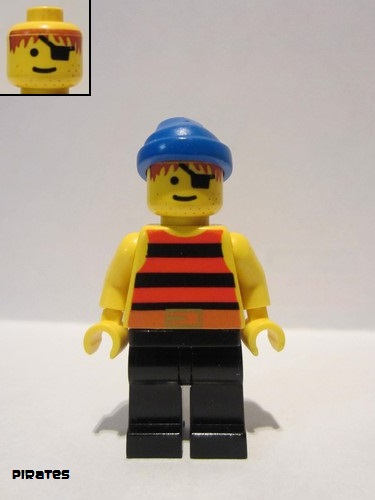 lego 1992 mini figurine pi027 Pirate Red / Black Stripes Shirt, Black Legs, Blue Bandana 