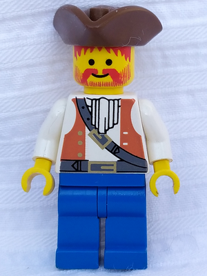 lego 1992 mini figurine pi054 Pirate Brown Vest Ascot, Blue Legs, Brown Pirate Triangle Hat 