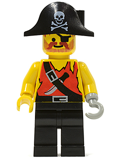 lego 1992 mini figurine pi078 Pirate Shirt with Knife, Black Legs, Black Pirate Hat with Skull 