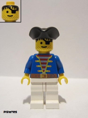 lego 1993 mini figurine pi006 Pirate Blue Jacket White Legs, Black Pirate Triangle Hat 