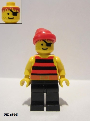 lego 1993 mini figurine pi031 Pirate Red / Black Stripes Shirt, Black Legs, Red Bandana 
