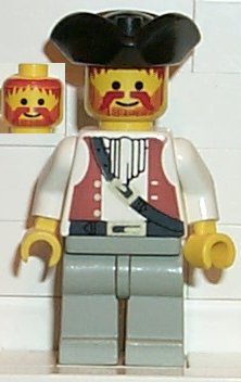 lego 1993 mini figurine pi053 Pirate Brown Vest Ascot, Light Gray Legs, Black Pirate Triangle Hat 
