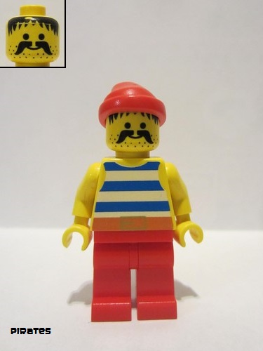 lego 1993 mini figurine pi076 Pirate Blue / White Stripes Shirt, Red Legs, Red Bandana 