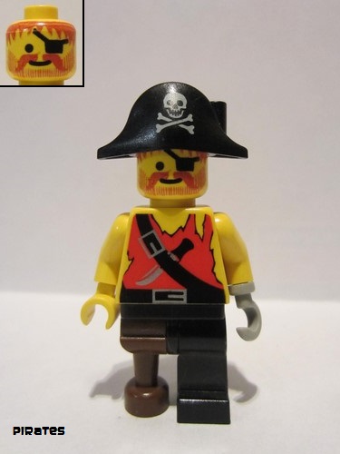 lego 1994 mini figurine pi022 Pirate Shirt with Knife, Black Leg with Peg Leg, Black Pirate Hat with Skull 