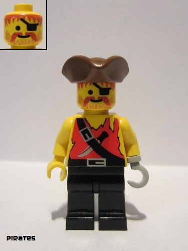 lego 1996 mini figurine pi024 Pirate Shirt with Knife, Black Legs, Brown Pirate Triangle Hat 