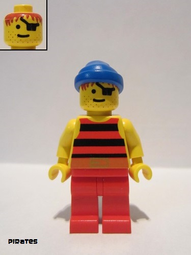 lego 1996 mini figurine pi030 Pirate Red / Black Stripes Shirt, Red Legs, Blue Bandana 