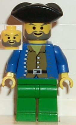 lego 1996 mini figurine pi034 Pirate Brown Shirt, Green Legs, Black Pirate Triangle Hat 