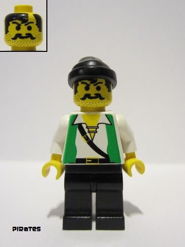 lego 1996 mini figurine pi047 Pirate Green Vest, Black Legs, Black Bandana 