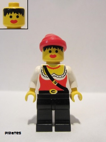 lego 1997 mini figurine pi057 Pirate Female, Black Legs, Red Bandana 