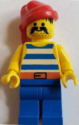 lego 2002 mini figurine pi198 Pirate Blue / White Stripes Shirt, Blue Legs, Red Bandana, Belt with Black Buckle 