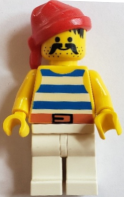 lego 2002 mini figurine pi199 Pirate Blue / White Stripes Shirt, White Legs, Red Bandana, Belt with Black Buckle 