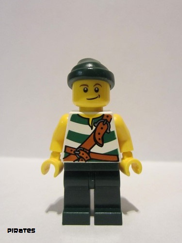 lego 2009 mini figurine pi083 Pirate Green / White Stripes, Dark Green Legs, Dark Green Bandana 