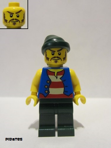 lego 2009 mini figurine pi099 Pirate Blue Vest, Dark Green Legs, Dark Green Bandana, Long Brown Moustache 