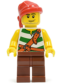 lego 2009 mini figurine pi134 Pirate Green / White Stripes, Reddish Brown Legs, Red Bandana 