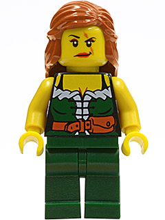 lego 2013 mini figurine pi143 Pirate Female, Dark Green Legs, Scar over Left Eye 