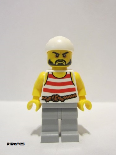 lego 2015 mini figurine pi160 Pirate 2 Red and White Stripes, Light Bluish Gray Legs, Beard 