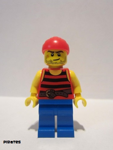 lego 2015 mini figurine pi161 Pirate 3 Black and Red Stripes, Blue Legs, Scar 