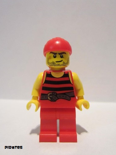 lego 2015 mini figurine pi166 Pirate 5 Black and Red Stripes, Red Legs, Scar 