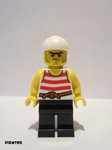 lego 2015 mini figurine pi169 Pirate 8 Red and White Stripes, Black Legs, Scowl 