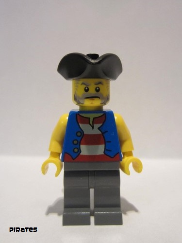 lego 2020 mini figurine pi186 Pirate Black Pirate Triangle Hat, Blue Vest, Dark Bluish Gray Legs 