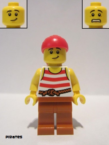 lego 2020 mini figurine pi187 Pirate Red Head Wrap, White Shirt with Red Stripes, Dark Orange Legs 