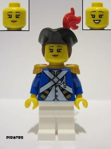 lego 2023 mini figurine pi194 Imperial Soldier IV Officer Female, Black Tricorne, Reddish Brown Hair, Red Plume, Pearl Gold Epaulettes 