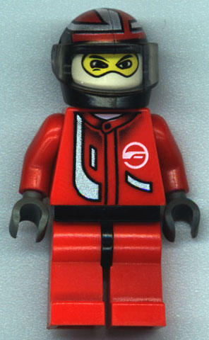 lego 2003 mini figurine rac019 Racer Driver Red with White Balaclava, Black Helmet with Red/Silver 