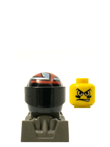 lego 2003 mini figurine rac090 Racer Face Paint, Black Helmet with Pattern, Dark Gray Body 