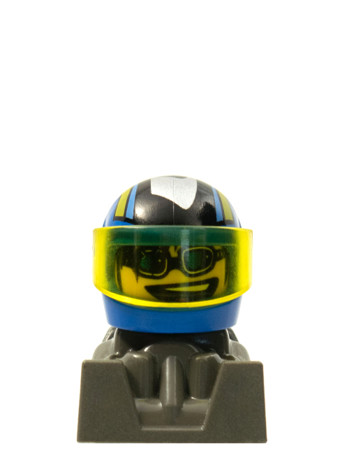 lego 2003 mini figurine rac092 Racer Blue Sunglasses, Blue Helmet with Pattern, Dark Gray Body 