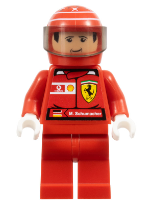 lego 2004 mini figurine rac022s F1 Ferrari - M. Schumacher With Helmet - with Torso Stickers 