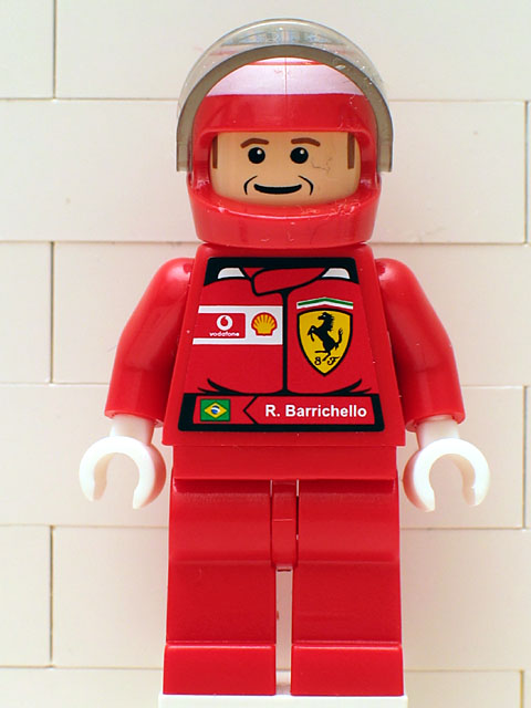 lego 2004 mini figurine rac023as F1 Ferrari - R. Barrichello With Helmet Printed - with Torso Stickers 