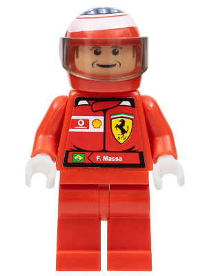 lego 2006 mini figurine rac023bs F1 Ferrari - F. Massa With Helmet Printed - with Torso Stickers 