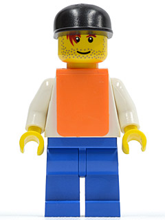 lego 2006 mini figurine rac028a F1 Race Camera Operator Male, White Torso, Blue Legs, Black Cap, Orange Vest 