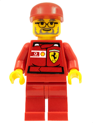 lego 2006 mini figurine rac032s F1 Ferrari Engineer 2 With Vodafone Shell Torso Stickers 