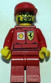 lego 2007 mini figurine rac032bs F1 Ferrari Engineer 2 With Shell Torso Stickers 