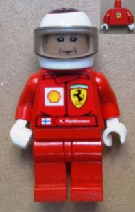 lego 2007 mini figurine rac035s F1 Ferrari - K. Raikkonen With Helmet White Printed - with Torso Sticker 