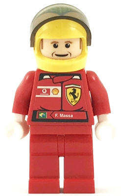 lego 2007 mini figurine rac036s1 F1 Ferrari - F. Massa With Helmet Yellow Printed - with Torso Stickers Vodafone Shell 