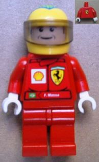 lego 2007 mini figurine rac036s2 F1 Ferrari - F. Massa With Helmet Yellow Printed - with Torso Stickers Shell 