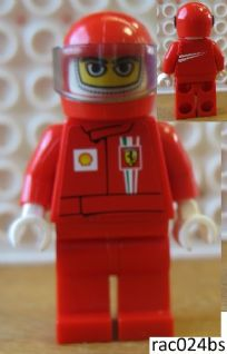 lego 2009 mini figurine rac024bs F1 Ferrari Driver With Helmet and Balaclava - with Torso Stickers on Front and Back 