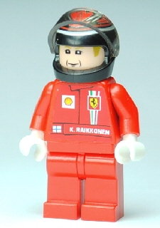 lego 2009 mini figurine rac042s F1 Ferrari - K. Raikkonen With Helmet Black Printed - with Torso Stickers 