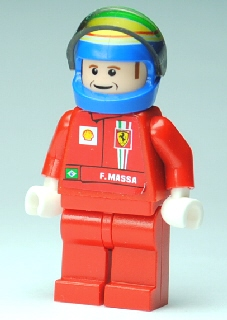 lego 2009 mini figurine rac043s F1 Ferrari - F. Massa With Helmet Blue Printed - with Torso Stickers 